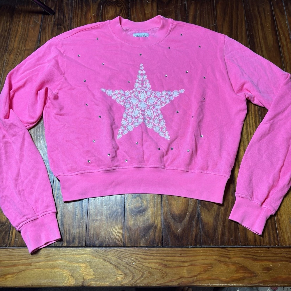 Lauren Moshi Bright neon pink Spalding Diamond Star Crystal crop pullover A1362